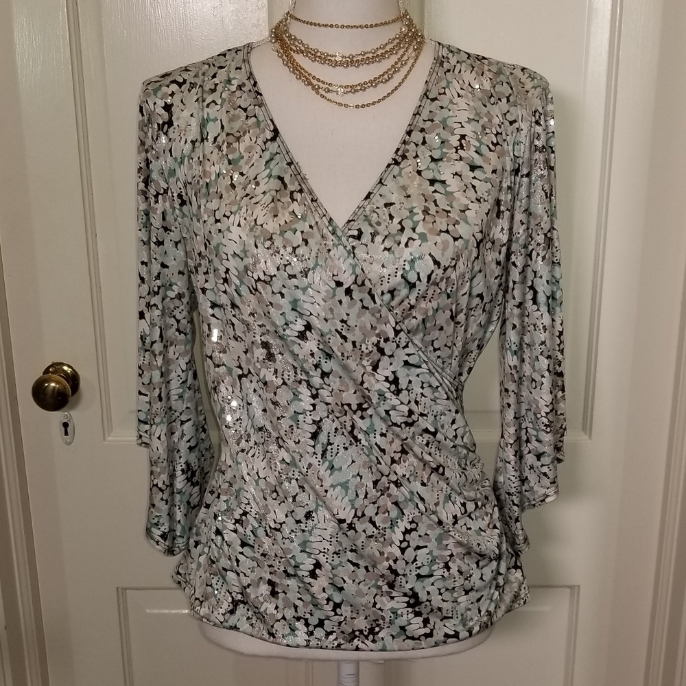 MSK Wrap Blouse with Cold Shoulder Sparkly EUC